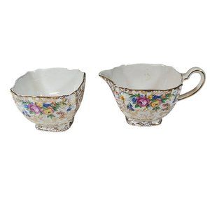 BCM Nelson Ware Chintz Cream and Sugar Set England Gold Floral